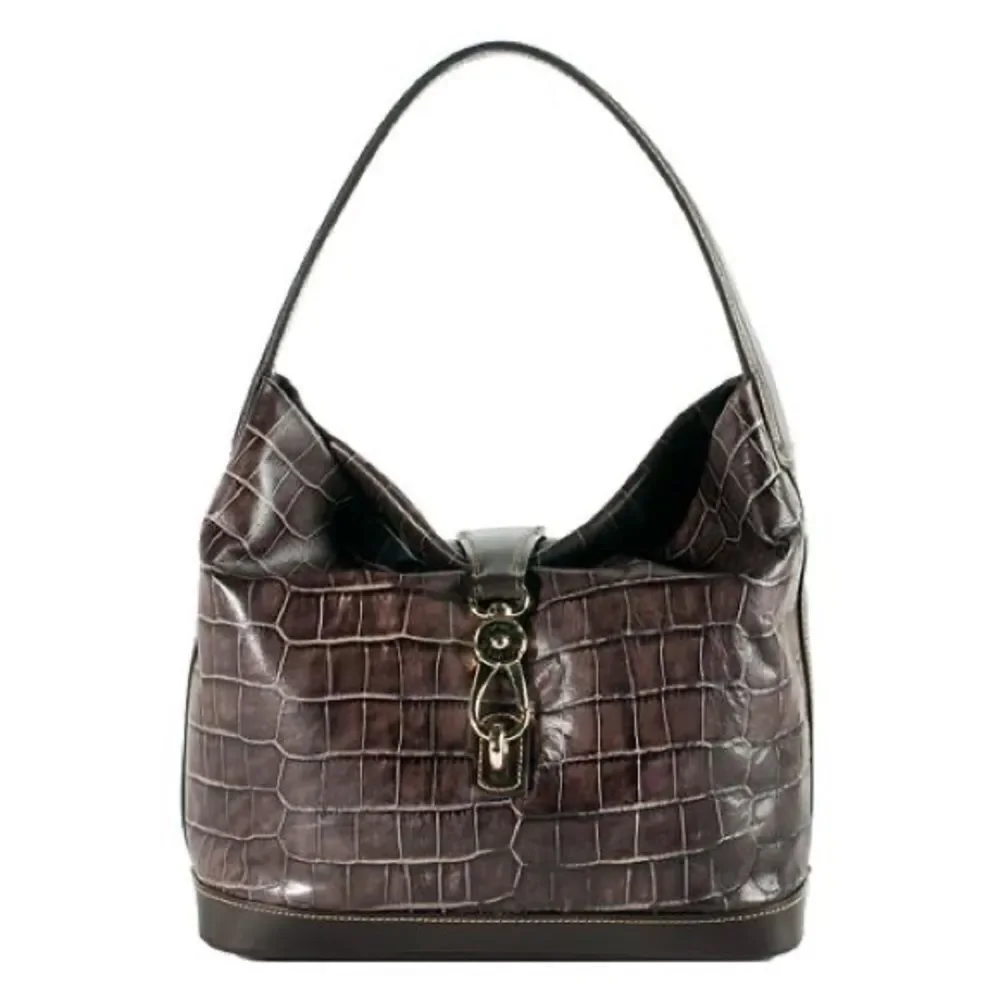 Dooney & Bourke Brown Florentine Croc Embossed Leather  Logo Lock Shoulder Bag